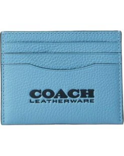 COACH Flat Card Case In Pebble Leather With Coach Leatherware Branding